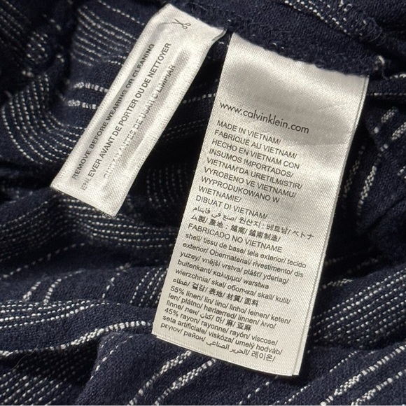 Calvin Klein Linen Blend Pull On Navy Striped Straight Leg Pants - Picture 9 of 9